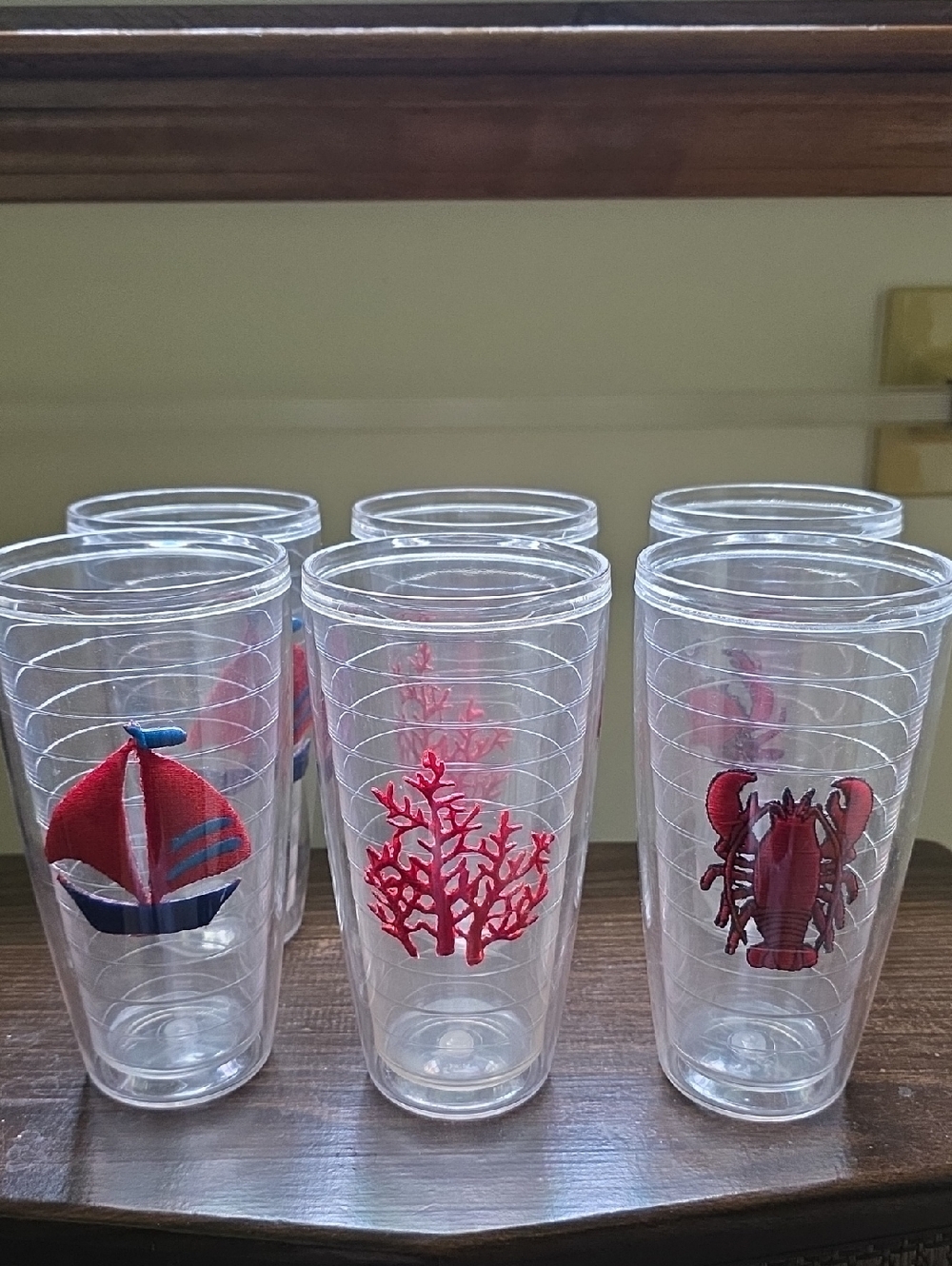 Clear Double-Wall Tumbler Set with Red Nautical Motifs